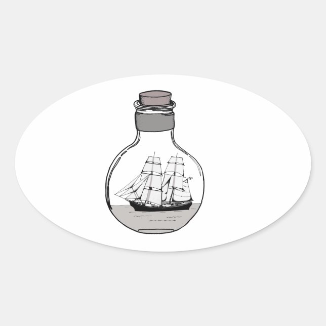 Das Schiff in der Glühlampe Ovaler Aufkleber (Vorderseite)