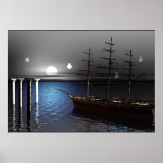 Das Schiff und das Mondlichtplakat Poster