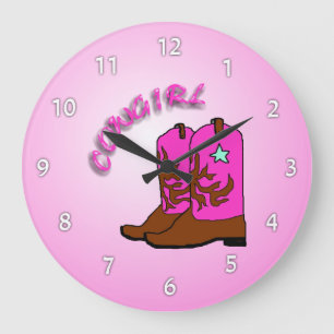 Das Schlafzimmer-Wanduhr Cowgirl-des rosa Große Wanduhr