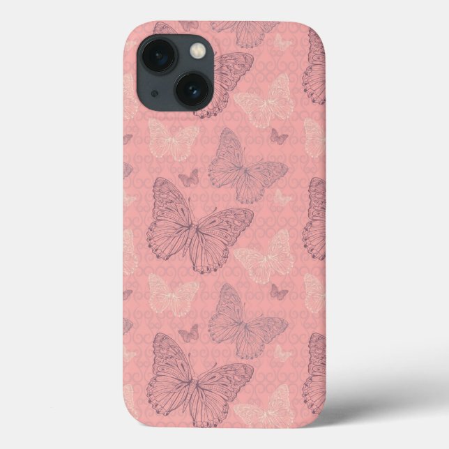 Das Schmetterlings-Rosa Case-Mate iPhone Hülle (Rückseite)