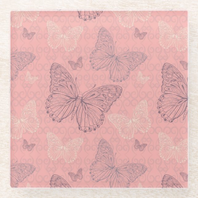 Das Schmetterlings-Rosa Glasuntersetzer (Vorderseite)