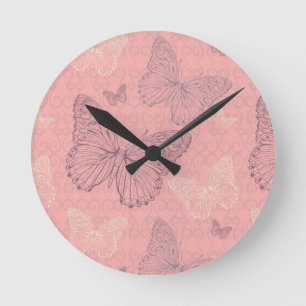 Das Schmetterlings-Rosa Runde Wanduhr
