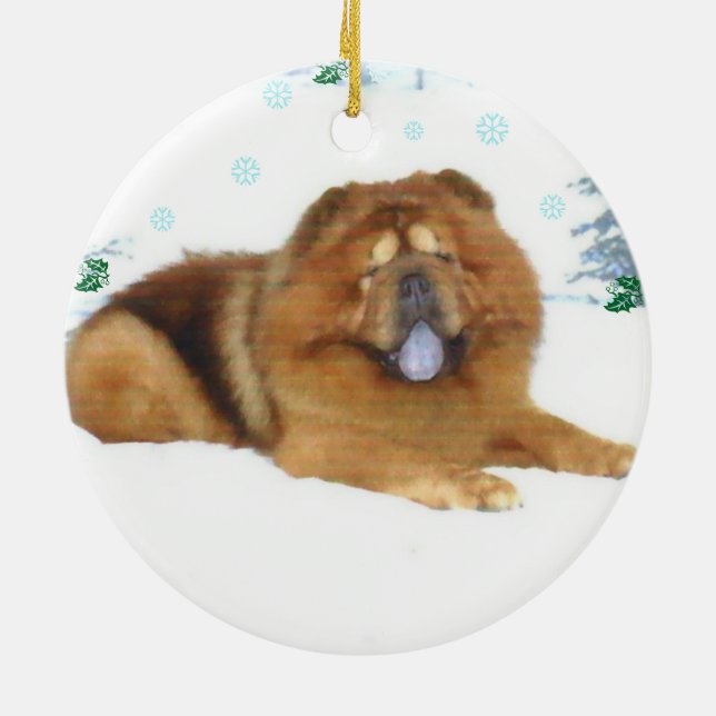 Das schneebedeckte Weihnachten eines Chow-Chows Keramik Ornament (Hinten)