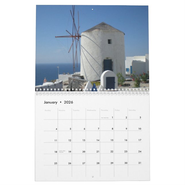 Das schöne See-Weiße Haus Griechenlands Santorini Kalender (Jan 2026)