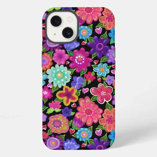 Das schönste Boho-Blumenmuster iPhone Hülle (Rückseite)