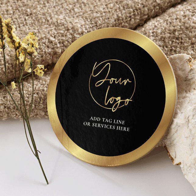 Das Schwarz-Gold-Logo - Modern markierte Corporate Runder Pappuntersetzer (Elegant black and gold company logo branded round coasters)