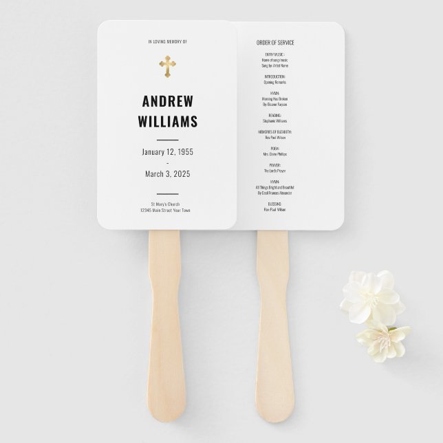 Das Schwarz-weiße Beerdigungsprogramm für das Gedä Fächer (Vorne und Hinten)