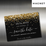 Das schwarze Gold der Geburtstagspartei speichert  Magneteinladung<br><div class="desc">Eine Save the Date und trendige Magnetkarte für eine 30. Geburtstagsfeier. Ein klassischer schwarzer Hintergrund mit vergoldetem Glitzer und Imitaten. Personalisieren und fügen Sie Datum und Name/Alter hinzu. Der Text: Save the Date ist mit einem großen angesagten,  handgeschriebenen Stilskript geschrieben.</div>