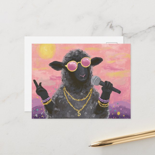 Das schwarze Schaf, das rockt Postkarte (Vorderseite/Rückseite Beispiel)
