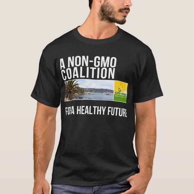 Das schwarze Shirt der GMO-Freien orange (Vorderseite)