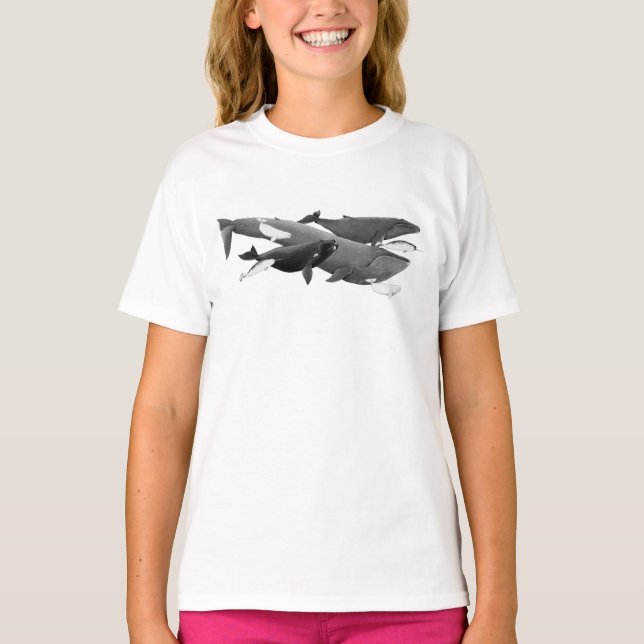 Das Schwimmen von Walen illustriert die Art Whale  T-Shirt (Vorderseite)