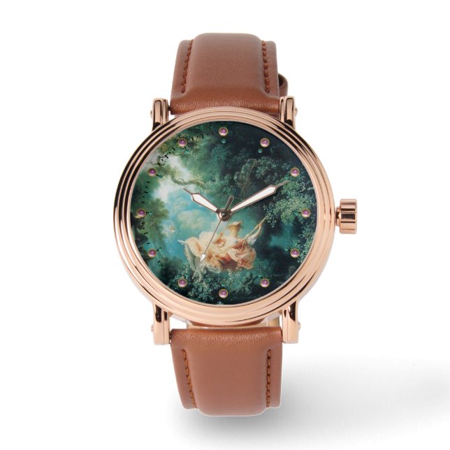 DAS SCHWIMMENDE, grüne Rosa Armbanduhr (Vorderseite)