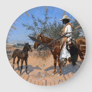 Das Sentinel Frederic Remington 1889 Cowboy-Thema Große Wanduhr