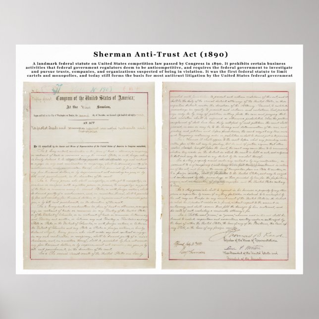 Das Sherman Antitrust Act vom 2. Juli 1890 Poster (Vorne)