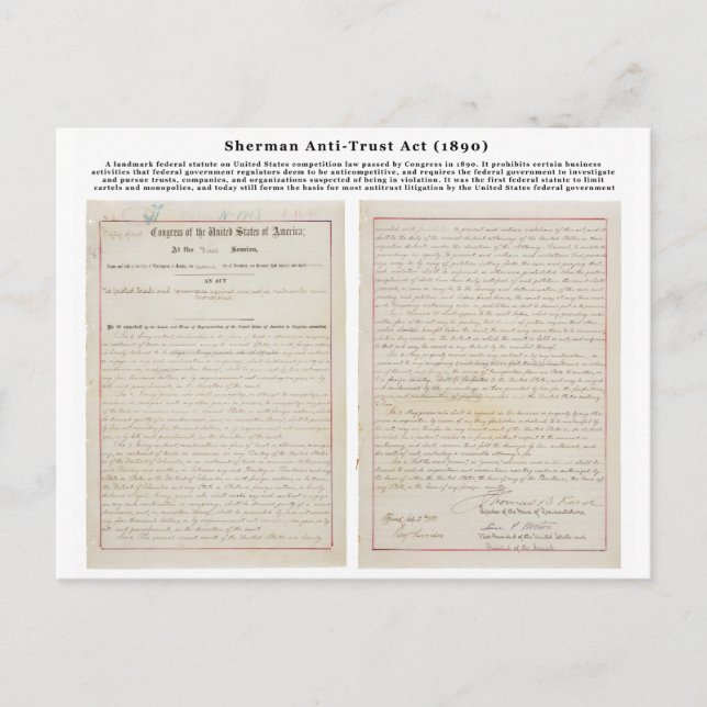 Das Sherman Antitrust Act vom 2. Juli 1890 Postkarte (Vorderseite)