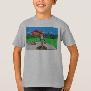 Das Shirt des Robotersuperhero-Retro Kindes