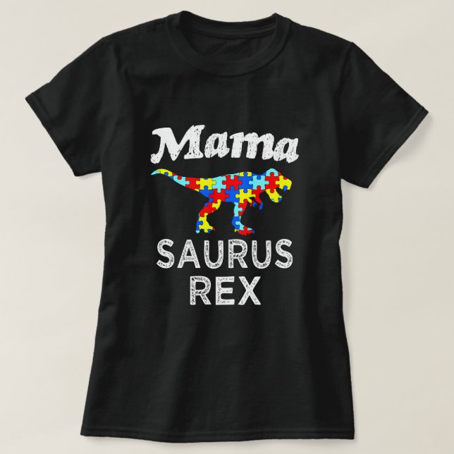 Das Shirt Frauen Mutter Saurus Rex Autism Mom (Design vorne)