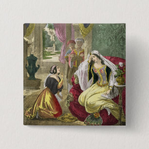 Das sichernde hebräische Mädchen, das auf Naaman Button