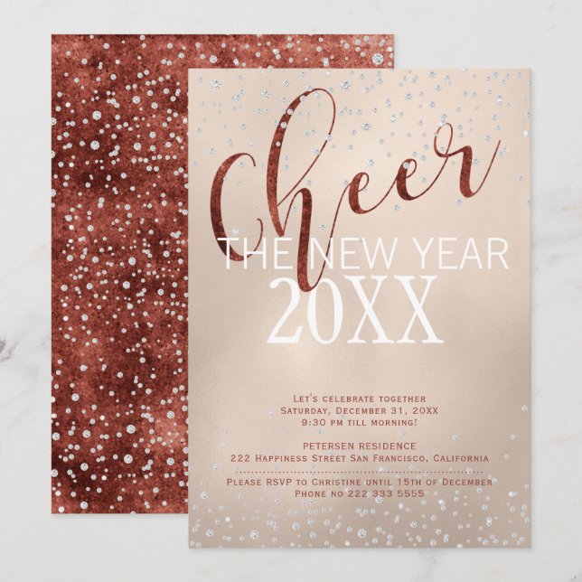 Das Silvester Gold Foil Diamonds Party Einladung (Vorne/Hinten)