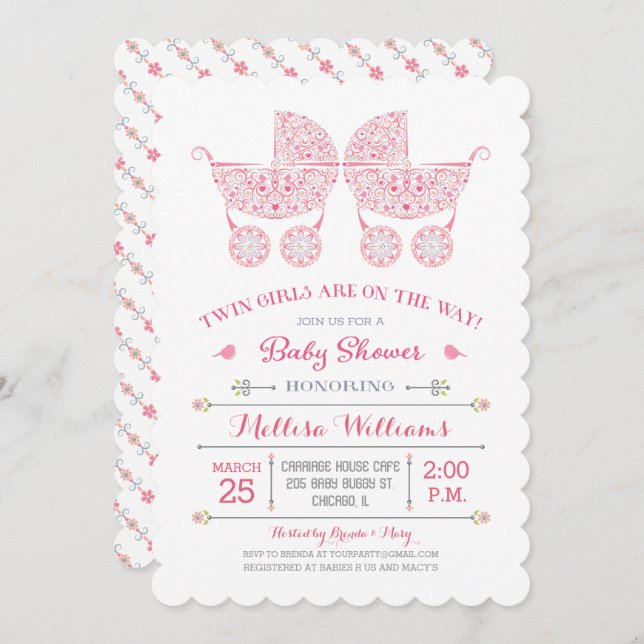 Das sind Zwillingsmädchen! Einladung von Twins Bab (Vorne/Hinten)