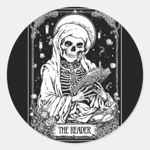 Das Skelett der Reader-Tarot-Karte Bookween S Runder Aufkleber