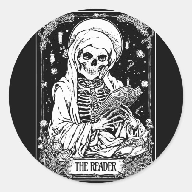 Das Skelett der Reader-Tarot-Karte Bookween S Runder Aufkleber (Vorderseite)
