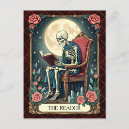 Das Skelett der Vintagen Tarot-Kartenleser Feiertagspostkarte