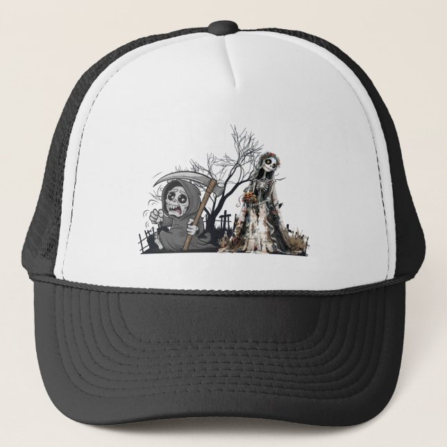 Das Skelett und die Corpse Bride. Truckerkappe (Vorderseite)