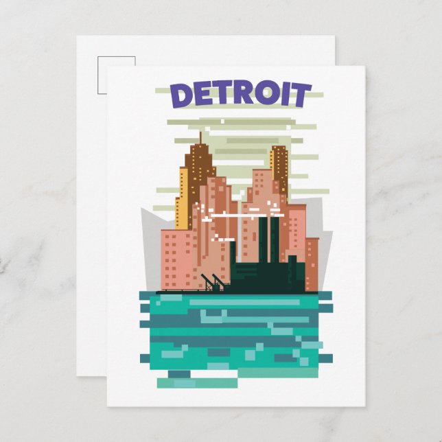 Das Skyline-Poster von Detroit City. Einladungspostkarte (Vorne/Hinten)