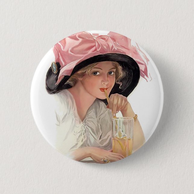 Das Soda-Mädchen in einem Hut Button (Vorderseite)