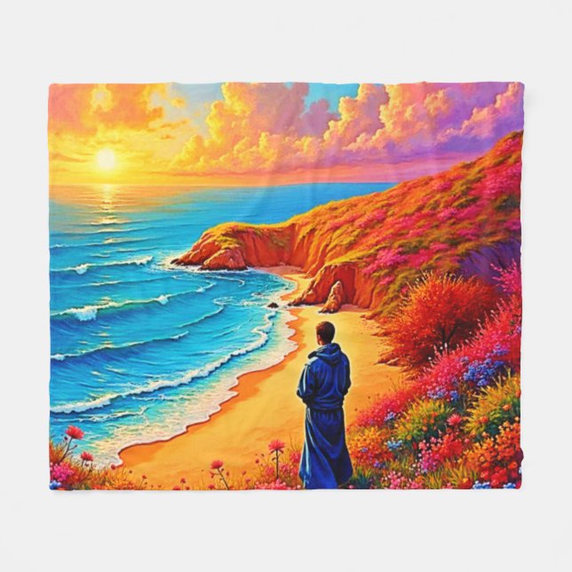 Das Sonnenset Beach Solitude Design Fleecedecke (Vorderseite (Horizontal))
