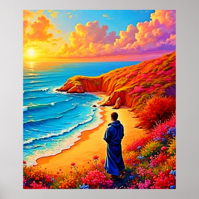 Das Sonnenset Beach Solitude Design Poster (Vorne)