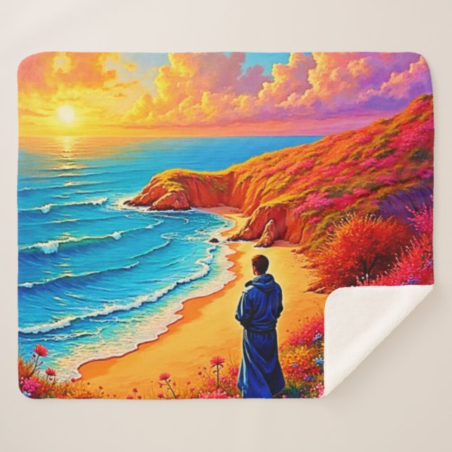 Das Sonnenset Beach Solitude Design Sherpadecke (Vorderseite (Horizontal))