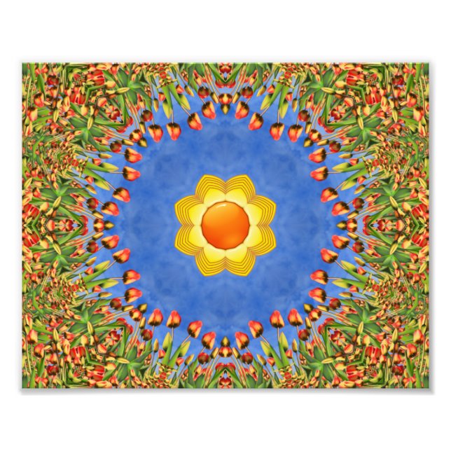 Das sonnige Vintag-orange-gelbe Kaleidoskop Fotodruck (Vorne)