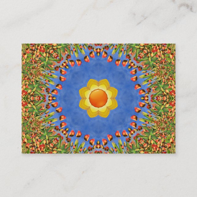 Das sonnige Vintag-orange-gelbe Kaleidoskop Visitenkarte (Vorderseite)