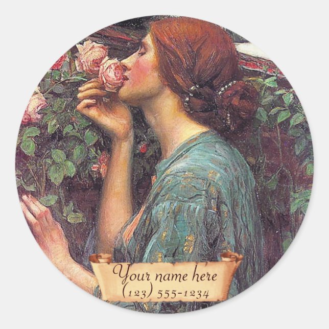 "Das Soul der Rose" Pre-Raphaelite-Buchzeichen Runder Aufkleber (Vorderseite)