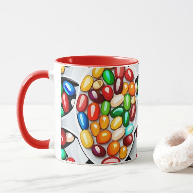 Das Spektrum der Süße: Geleebohnen in Technicolor Tasse (Mit Donut)
