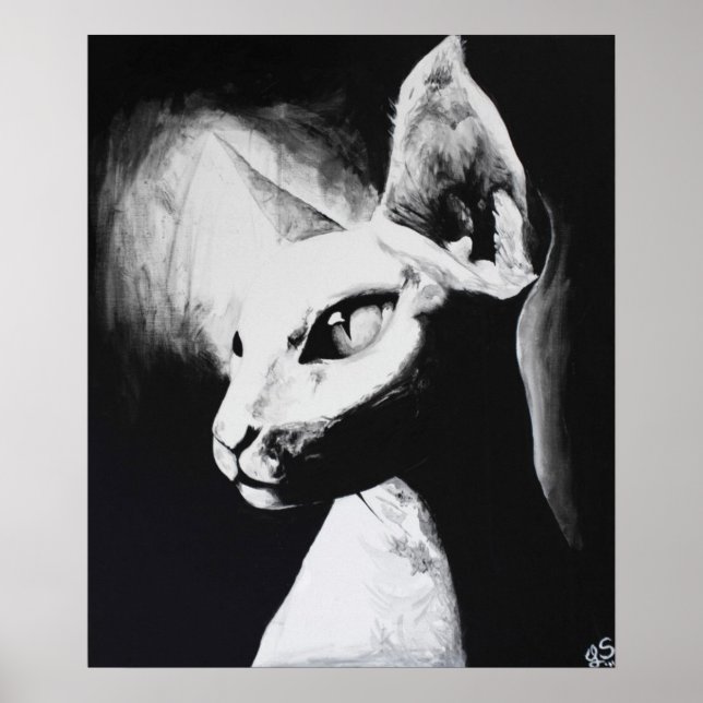Das Sphynx Cat Feline Original Art Poster (Vorne)