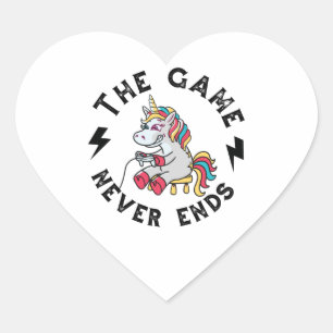 Das Spiel endet nie für Unicorns Herz-Aufkleber