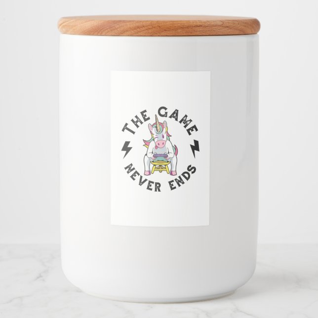 Das Spiel endet nie für Unicorns Lebensmitteletikett (Vorderseite)