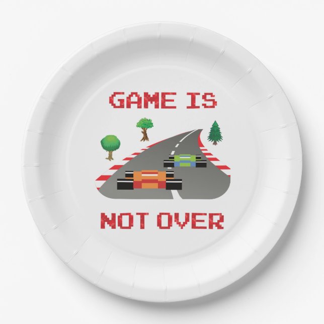 Das Spiel ist nicht über einem Pixel-Videospiel Pappteller (Vorderseite)