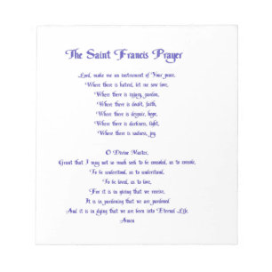 Das St. Francis Gebet Notizblock