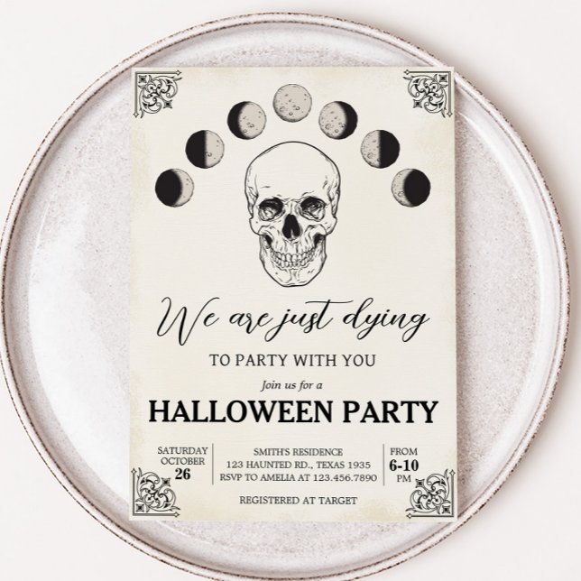Das Sterben an Party Skull-Halloween-Party Einladung (Dying to Party Gothic Skull Halloween Party Invitation)