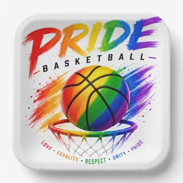 Das Stolz-Basketball-Regenbogendesign Pappteller (Vorderseite)