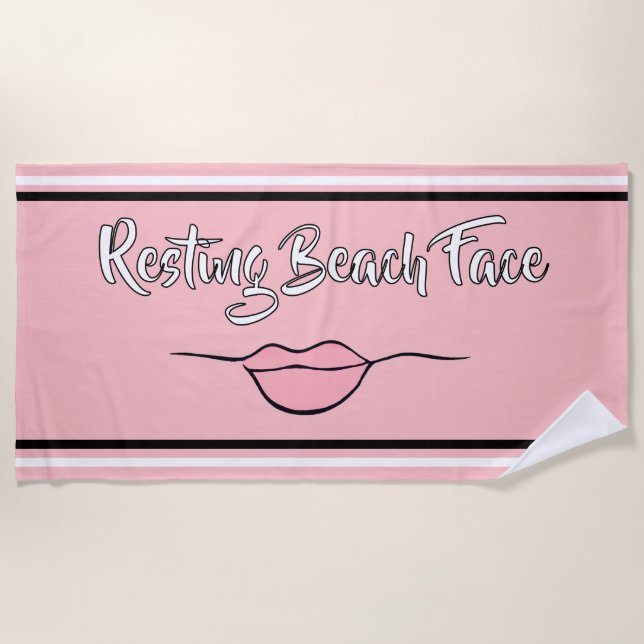 Das Strandgesicht "Lips" Rosa und Schwarz Strandtuch (Vorderseite)