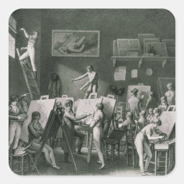 Das Studio von Jacques Louis David Quadratischer Aufkleber (Vorderseite)