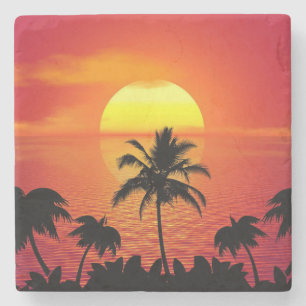 Das Sun Red Tropics Palm Beach Steinuntersetzer