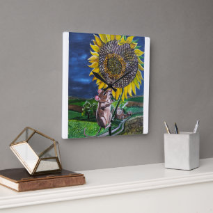 Das Sunflower Summit Gemälde von Alfred Fox Quadratische Wanduhr