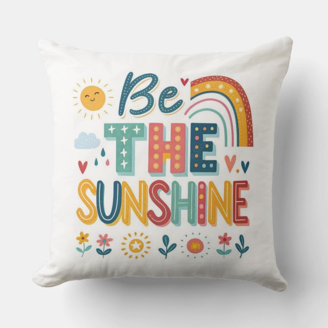 Das Sunshine Typografy Kissen mit Regenbogen (Vorderseite)