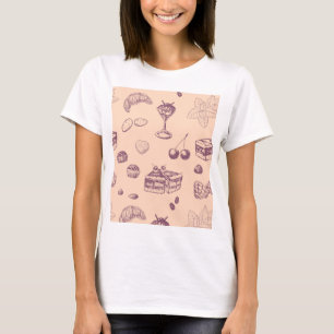 Das süße Muster mit verschiedenen Desserts. T-Shirt